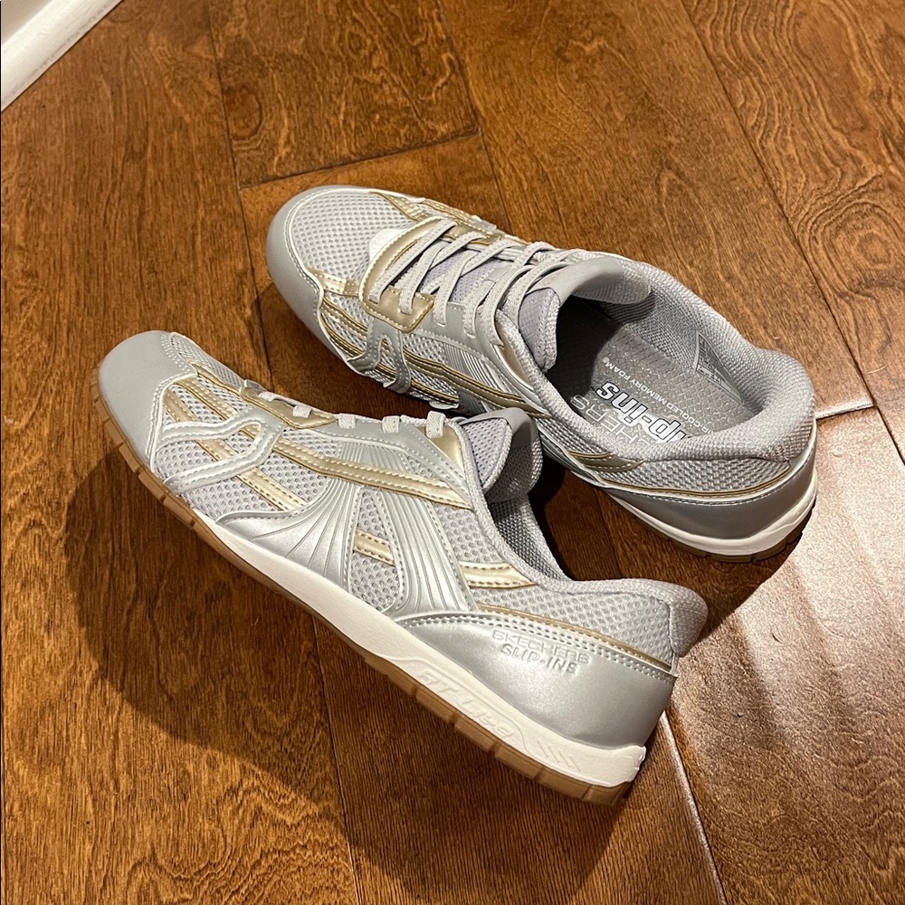 SKECHERS gray silver slip in sneakers